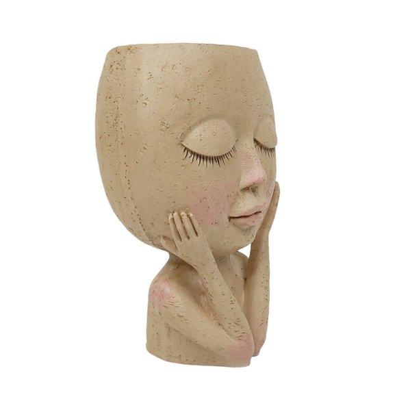 Face Head Flower Planter Container Pot Flowerpot Figure Garden Decor Tabletop - Picture 2 of 12